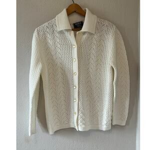 Women's Vintage Duet Creations Knit Cream Cardigan Sweater Size Med